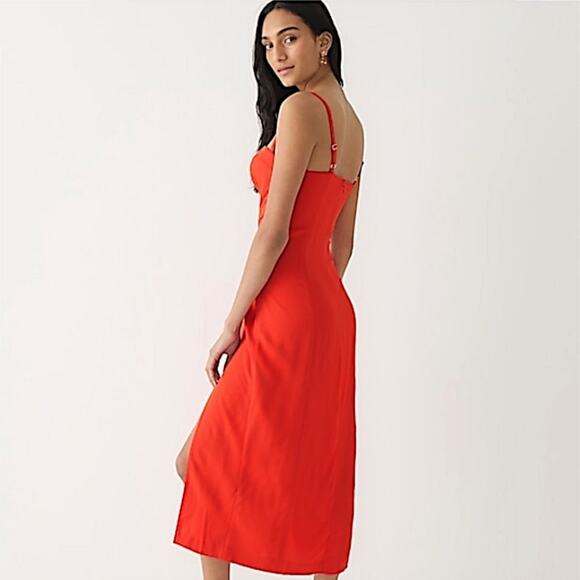 J CREW Crepe Bustier Midi Dress Bustier Cocktail Evening Orange Spaghetti Strap - Picture 2 of 14